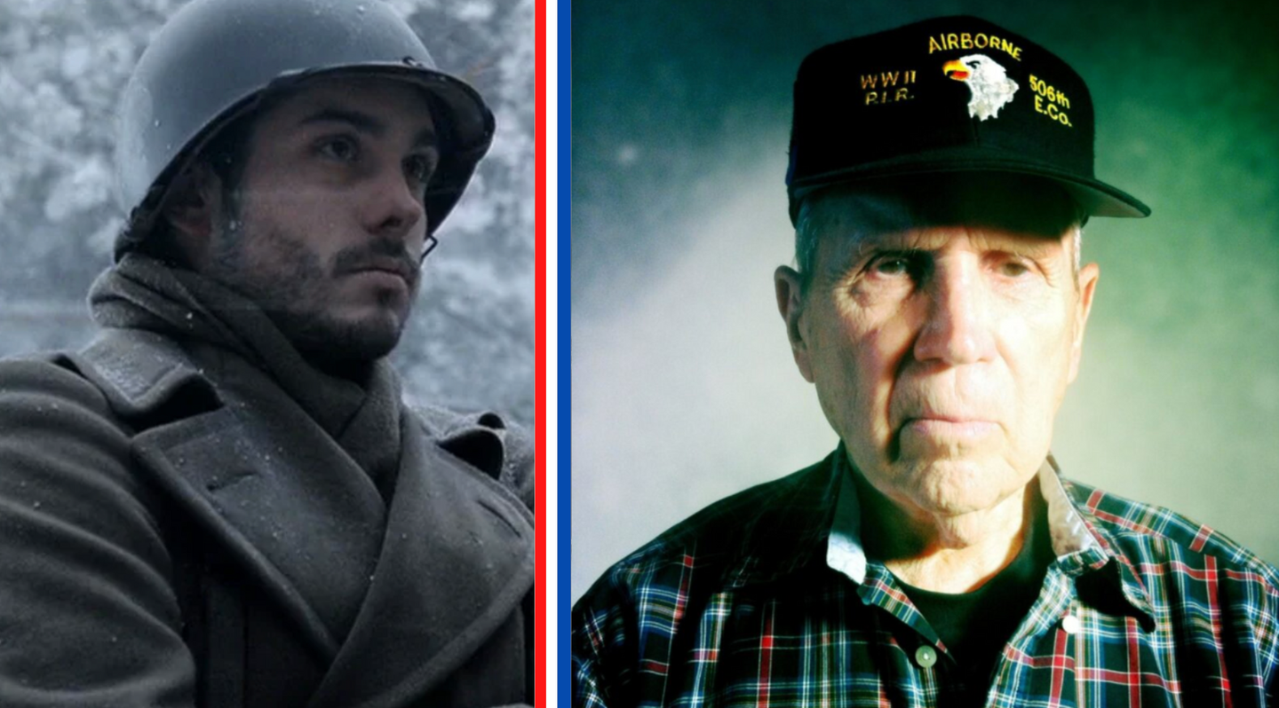 Left: Shames, as portrayed in Band of Brothers. Right, Shames.