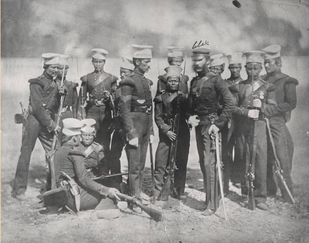 The Nusseree Battalion later known as the 1st Gurkha Rifles circa 1857. (Wikimedia Commons)