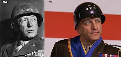 The real General Patton (left) next to Scott's Patton (right). Photo courtesy of https://63highlanders.blogspot.com/2010/10/general-george-s-patton.html