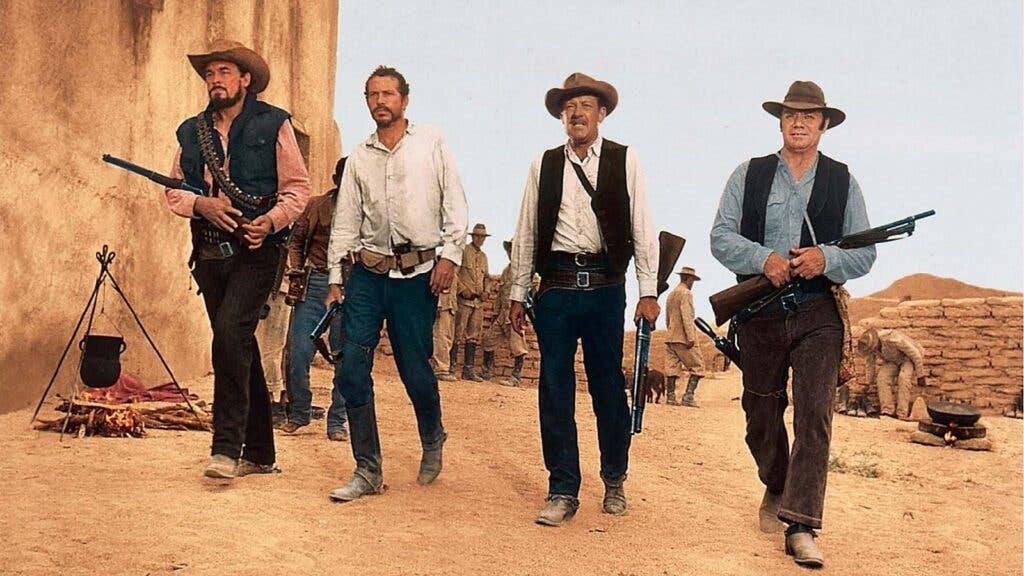 From left to right Johnson, Oates, Holden and Borgnine in <em>The Wild Bunch</em>. Photo courtesy of Britannica.