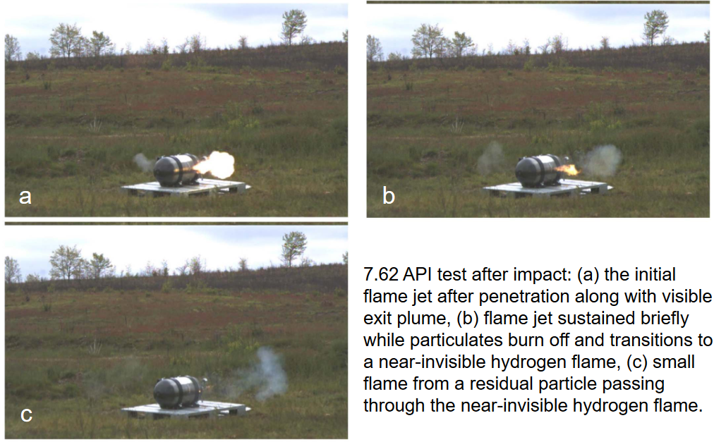 <em>The result of shooting a hydrogen tank with an armor-piercing incendiary bullet (U.S. Army)</em>