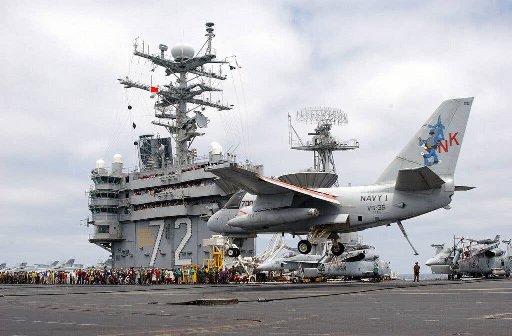 navy one on aircraft carrier