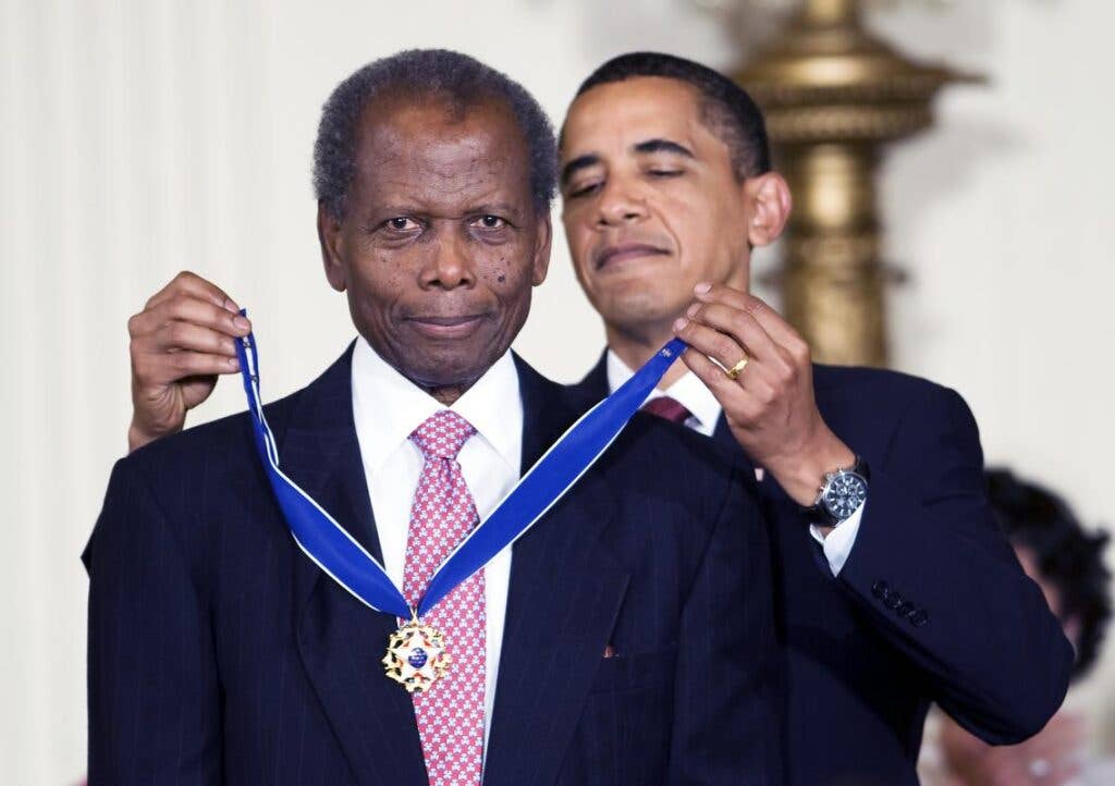 <em>Poitier receives the Presidential Medal of Freedom (White House)</em>