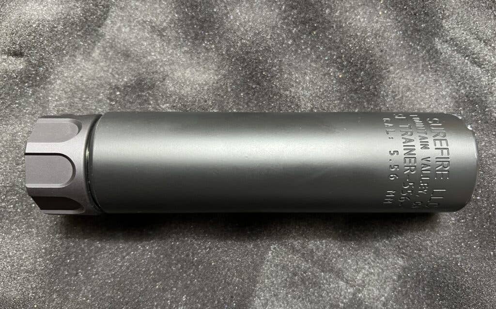 <em>SureFire's suppressor trainer mimics their real suppressor in size and weight for realistic training without putting unnecessary rounds through real suppressors (Miguel Ortiz)</em>