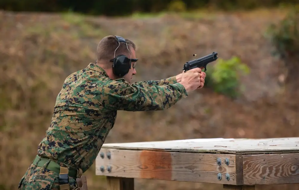 U.S. Marine Corps Cpl. Sean Potter with Security Battalion, Marine Corps Base Quantico, competes in the Marine Corps Marksmanship Competition on MCBQ, Virginia, Nov. 4, 2021. The MCMC enhances a Marine’s lethality on the battlefield via advanced marksmanship training and competition in support of the Commandant’s guidance to develop warriors with physical and mental toughness, tenacity, initiative, and aggressiveness to innovate, adapt, and win in a rapidly changing operating environment. Potter is a native of Toms River, NJ. (U.S. Marine Corps photo by Lance Cpl. D’Angelo Yanez)