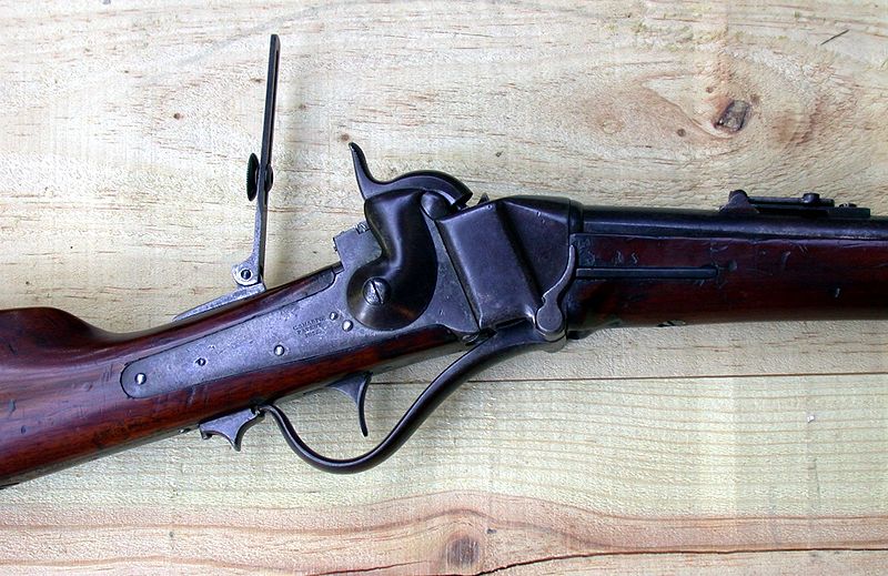 Sharps Model 1852 "Slanting Breech" Carbine, under the forearm two primer-tapes.
