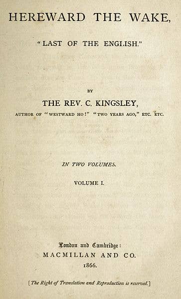 Title page of Charles Kingsley's novel <em>Hereward the Wake</em>. (Public domain)