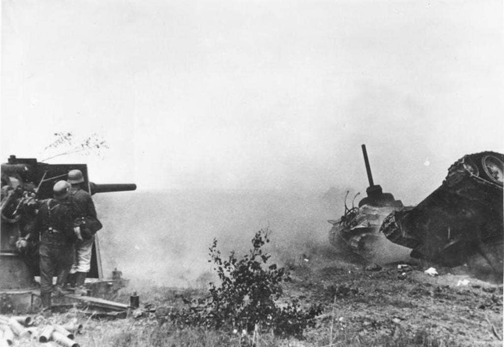 An 88 mm gun in a direct fire role, USSR, 1942.
