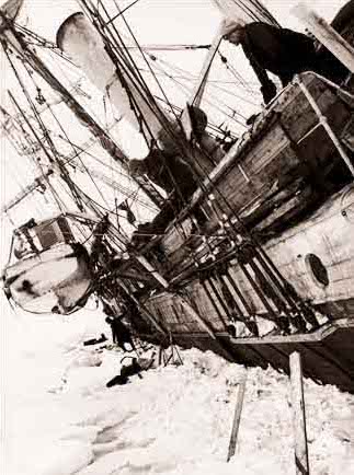 <em>Shackleton looks overboard as </em>Endurance<em> is crushed by the ice (Royal Geographical Society)</em>