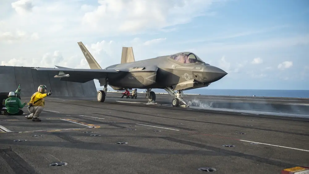 <em>An F-35C assigned to VFA-147 prepares to launch from USS </em>Carl Vinson<em> (U.S. Navy)</em>