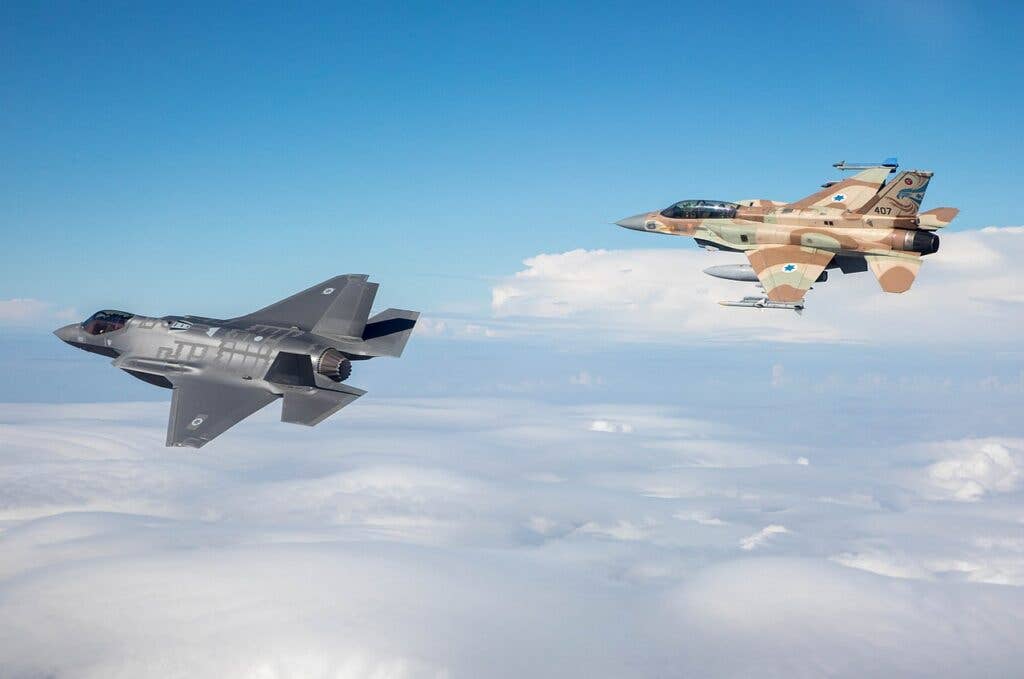 <em>An Israeli F-35I flies with an F-16I (Israeli Air Force)</em>