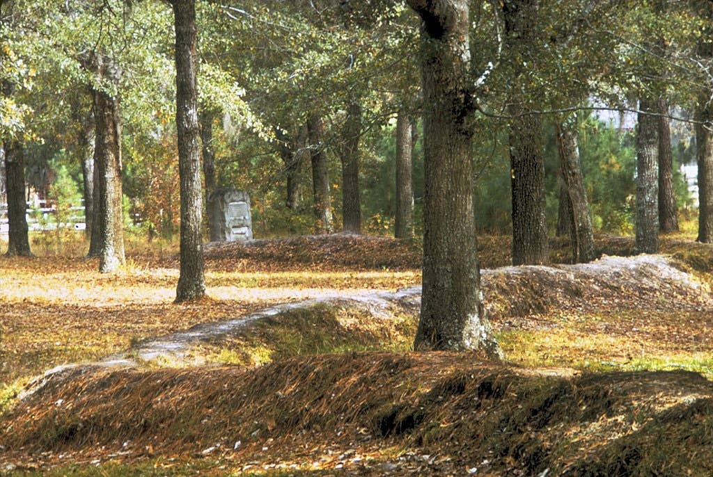 Reconstructed earthworks at Moores Creek Battlefield.
