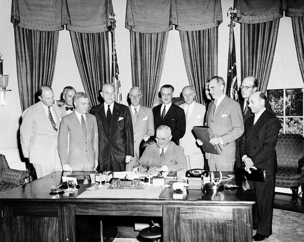 The North Atlantic Treaty was signed by US President Harry S. Truman in Washington, DC, on 4 April 1949 and was ratified by the United States in August 1949.