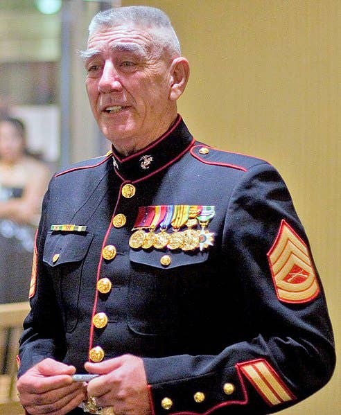 R. Lee Ermey during the <a href="https://en.wikipedia.org/wiki/United_States_Marine_Corps_birthday#Celebration">United States Marine Corps birthday ball</a>, November 2006.