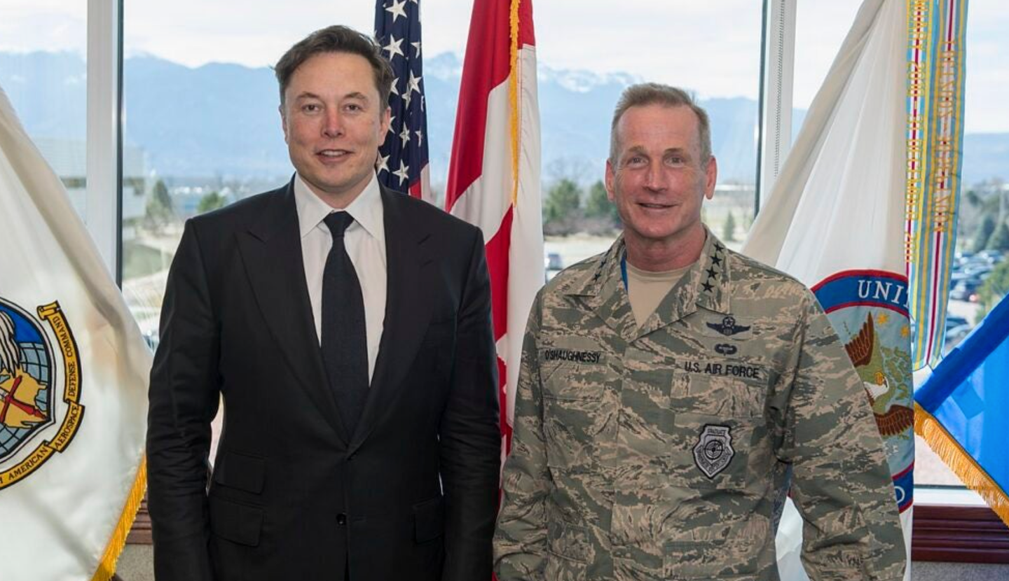SpaceX CEO Elon Musk and NORAD and USNORTHCOM Commander, USAF General Terrence J. O’Shaughnessy at Peterson Air Force Base in 2019 (U.S. Northern Command)
