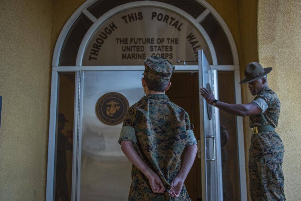 <em>Wyatt begins the receiving process at MCRD San Diego (U.S. Marine Corps)</em>