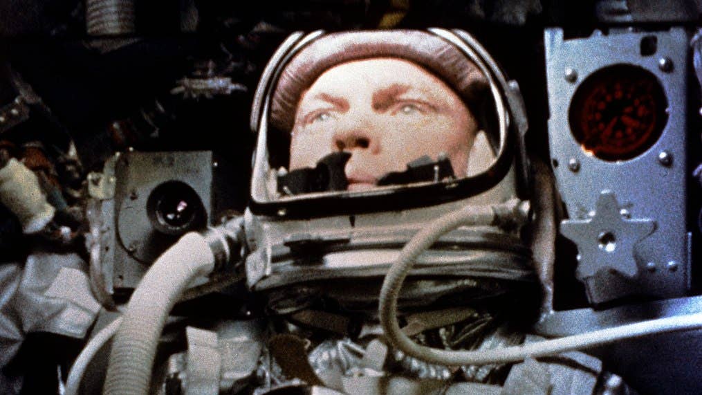 John Glenn, the first American in orbit, 1962.