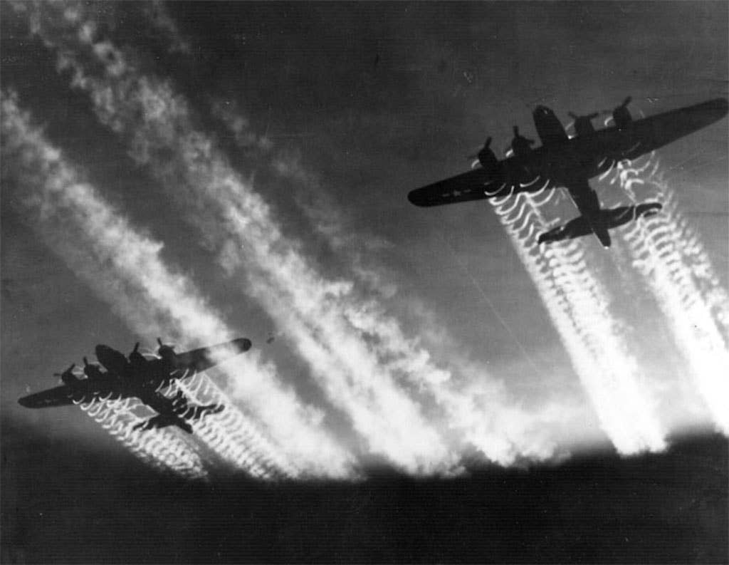 USAAF Boeing B-17 Flying Fortress bombers over Europe.
