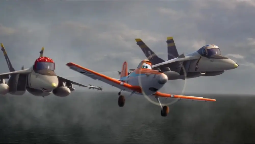 <em>Bravo (right) and Echo (left) intercept Dusty over the Pacific (Disney)</em>