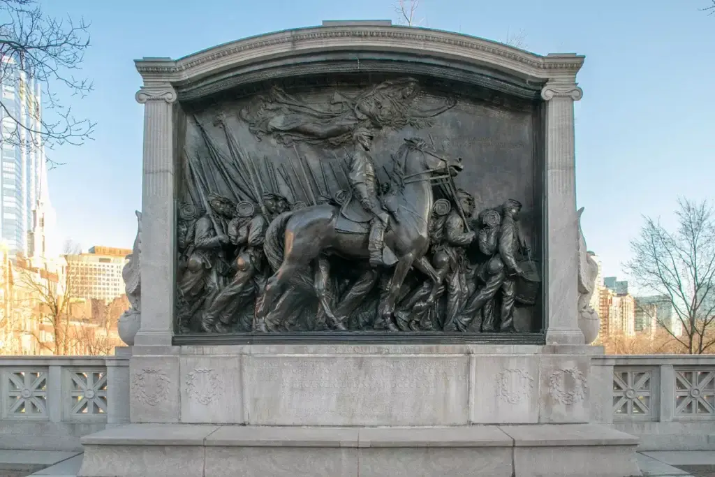 <em>Colonel Shaw and the men of the 54th Massachusetts are honored with a memorial in downtown Boston (NPS)</em>