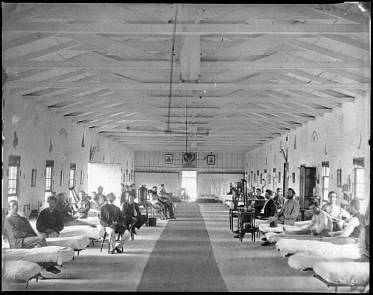 Patients in Ward K of <a href="https://en.wikipedia.org/wiki/Armory_Square_Hospital">Armory Square Hospital</a> in Washington, DC in 1865.