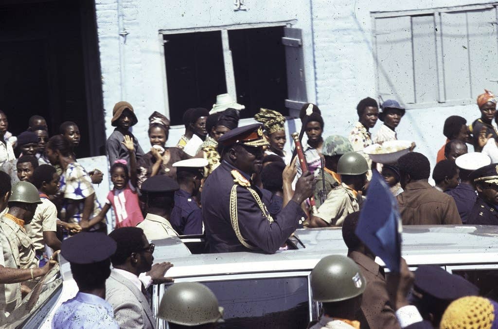 Idi Amin during the inauguration of William Tolbert, 19th president of Liberia, in 1976.