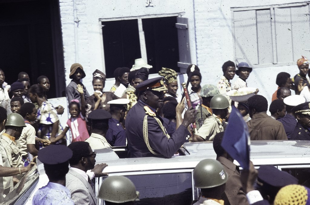 Idi Amin during the inauguration of William Tolbert, 19th president of Liberia, in 1976.