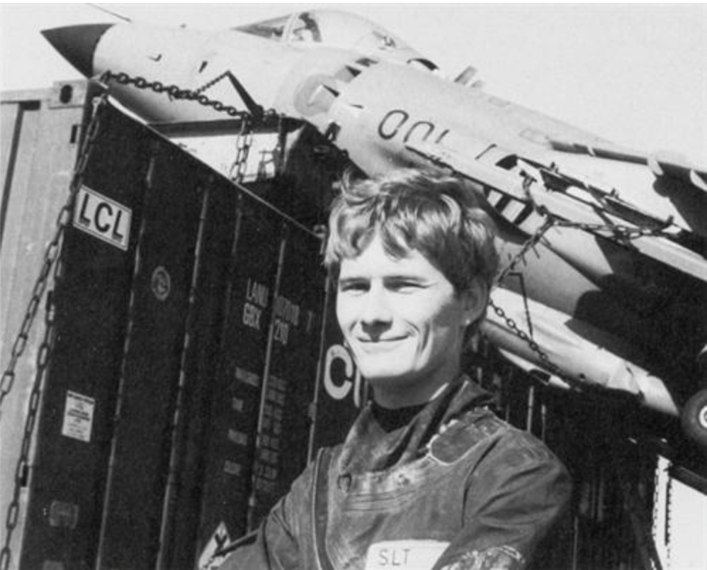 <em>Watson with his Sea Harrier aboard </em>Alraigo<em> (Fleet Air Arm Officers Association)</em>