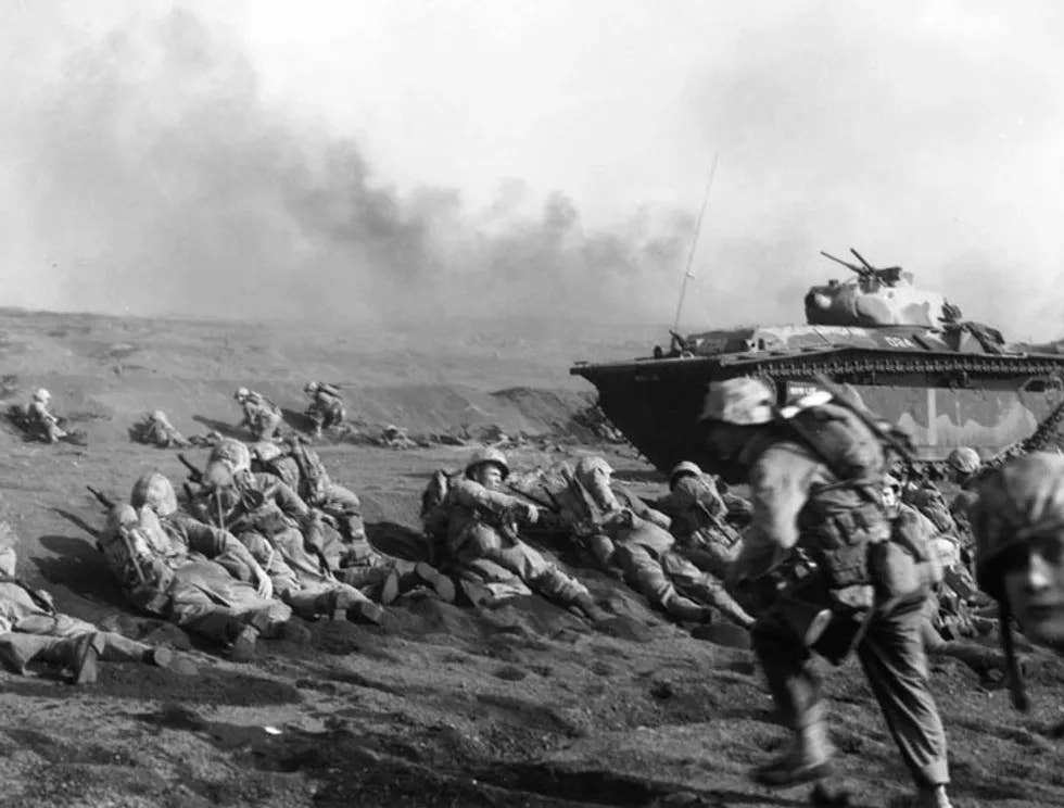 <em>22 Marines earned the Medal of Honor on Iwo Jima, 28% of all Marine Medals of Honor during WWII (U.S. Navy photo)</em>