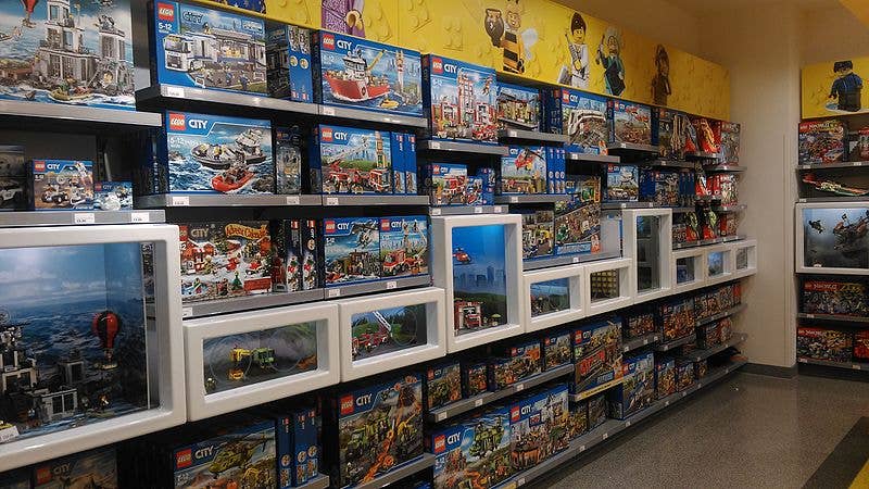 Lego sets on display in Lego store. (Wikipedia)
