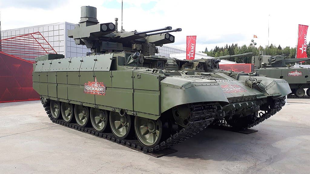 Tank support combat vehicle "Terminator" during the "Armiya 2020" exhibition.