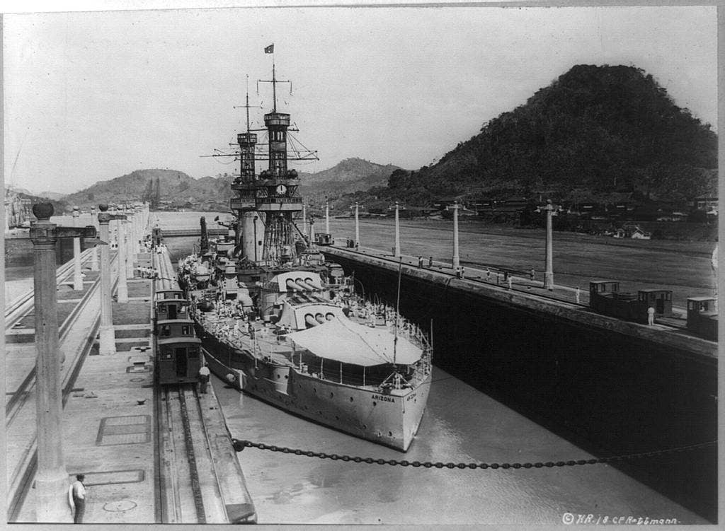 <em>USS </em>Arizona<em> transits the Panama Canal, 1921 (U.S. Navy)</em>