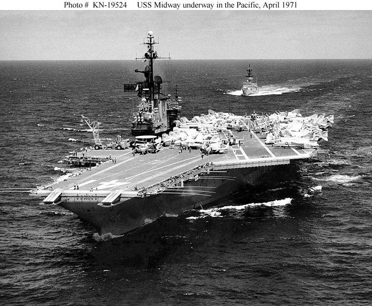 <em>USS </em>Midway<em> deployed to Southeast Asia both at the beginning and end of the Vietnam War (U.S. Navy)</em>