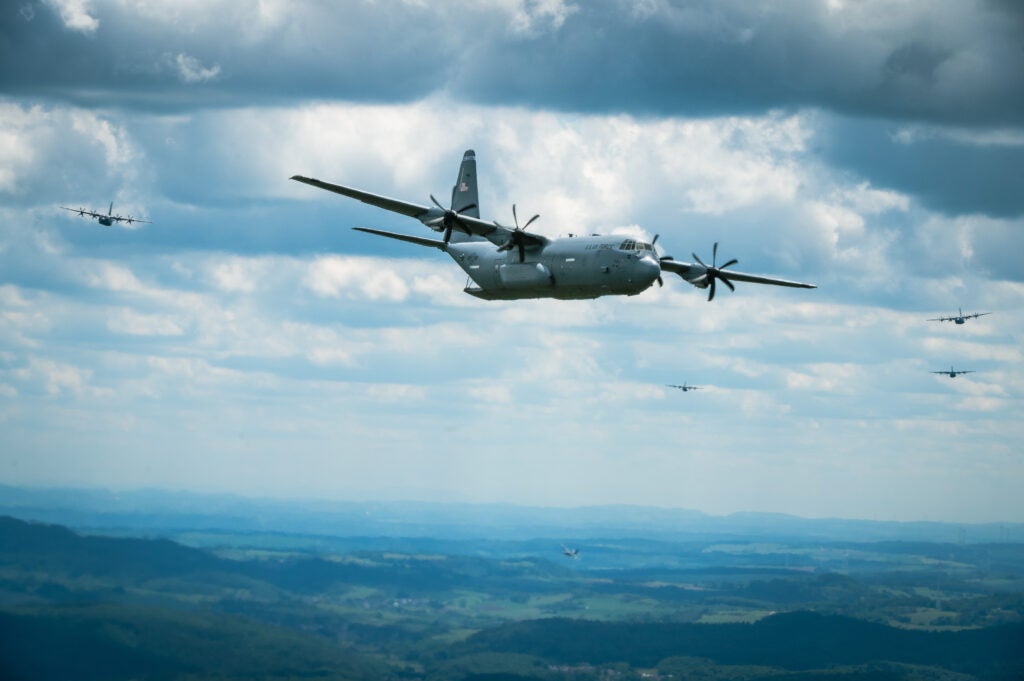 A C-130J at Ramstein Air Force Base