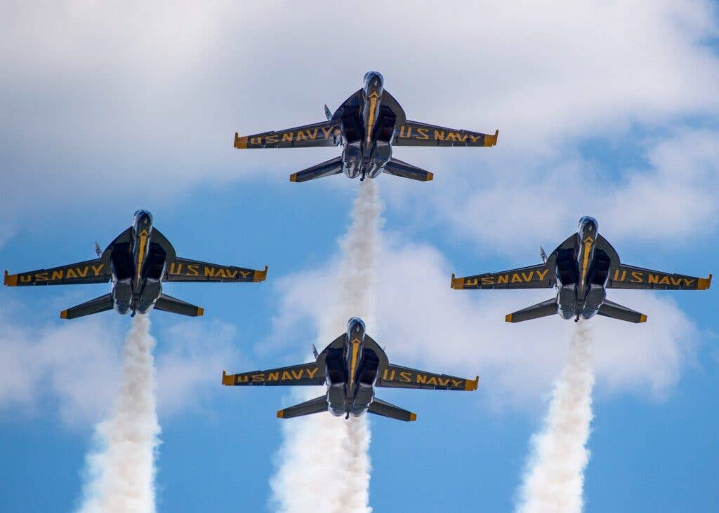 <em>The Blue Angels are recognized around the world for their skill in the air (U.S. Navy)</em>