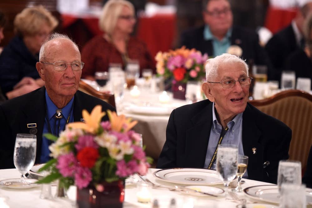 <em>Freeman (left) and Albert Mampre at the 70th Easy Company reunion in 2016 (U.S. Army)</em>