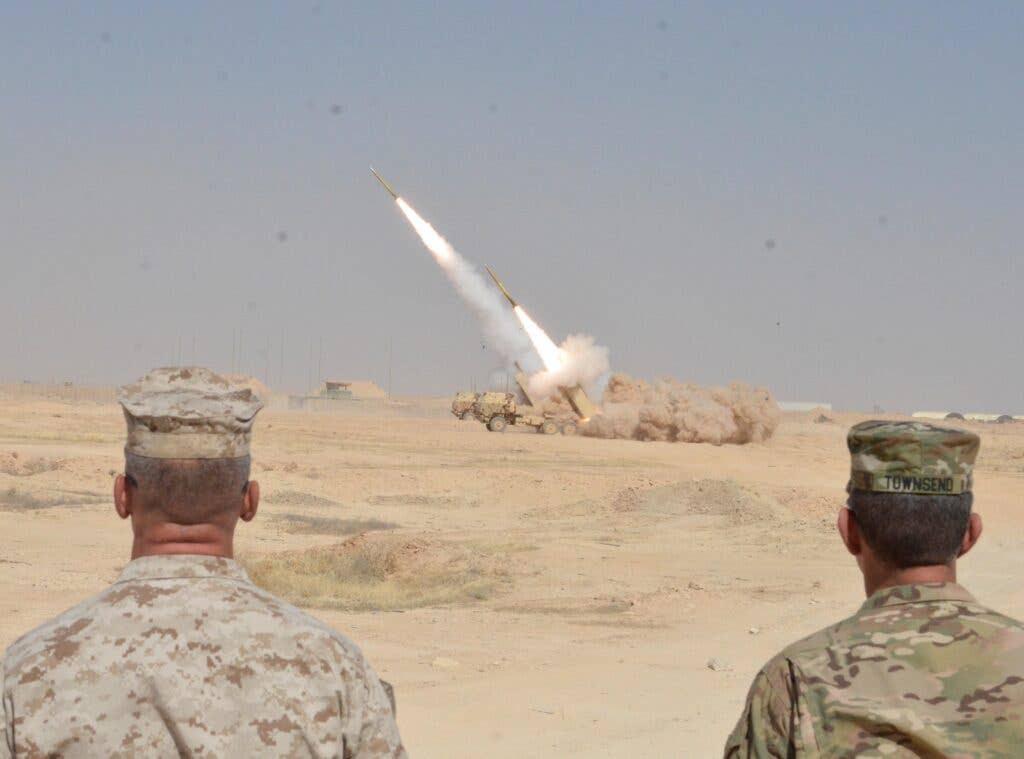 <em>A HIMARS strike on ISIL targets is launched from Al Asad Air Base in Iraq (U.S. Marine Corps)</em>