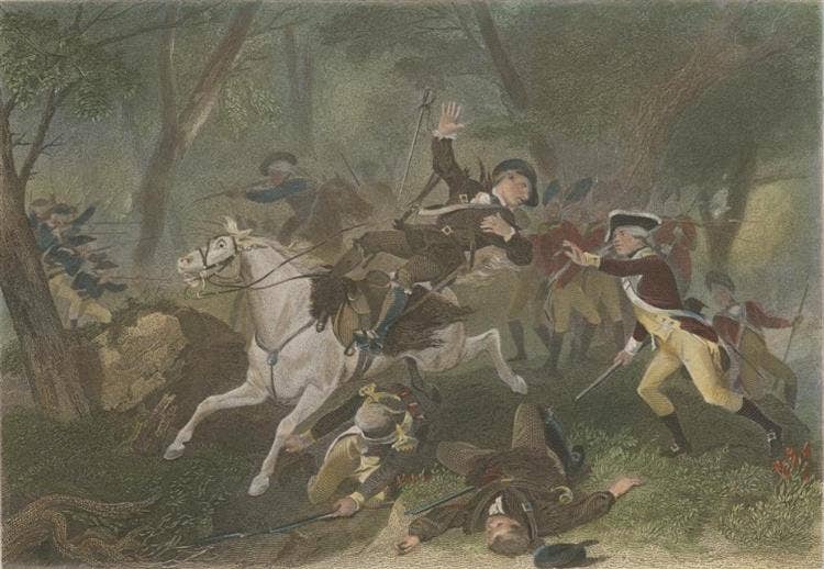 The Death of British Major Patrick Ferguson at the Battle of Kings Mountain During the American Revolutionary War, October 7, 1780 by Alonzo Chappel, 1863 (Public Domain)