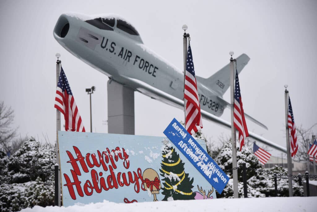 holiday sign at Hanscom Air Force Base