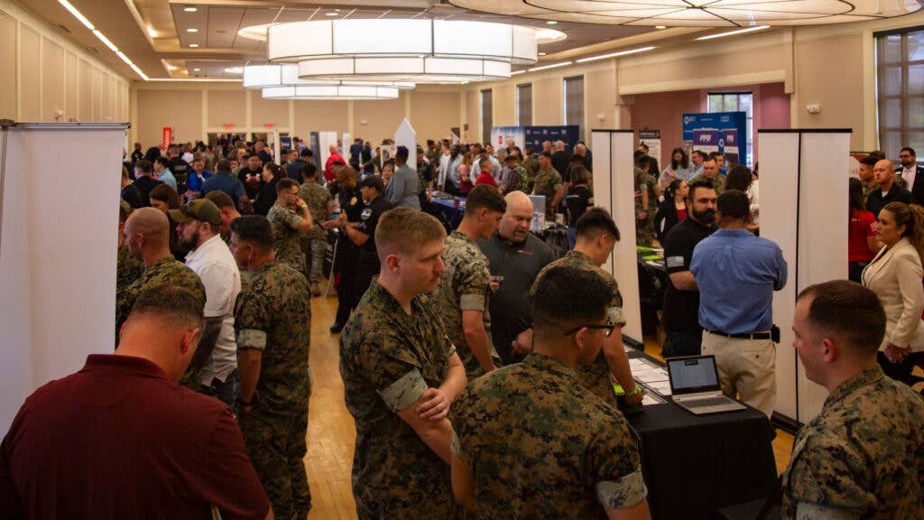 Hiring our Heroes hosted a career seminar at Marston Pavilion on Marine Corps Base Camp Lejeune, North Carolina, April 21, 2022. This seminar was hosted to help veterans, transferring service members and military spouses find employment opportunities. (U.S. Marine Corps Photo by Lance Cpl. Trey Q. Michael)