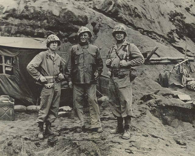 Graves Erskine (center) on Iwo Jima, 1945.