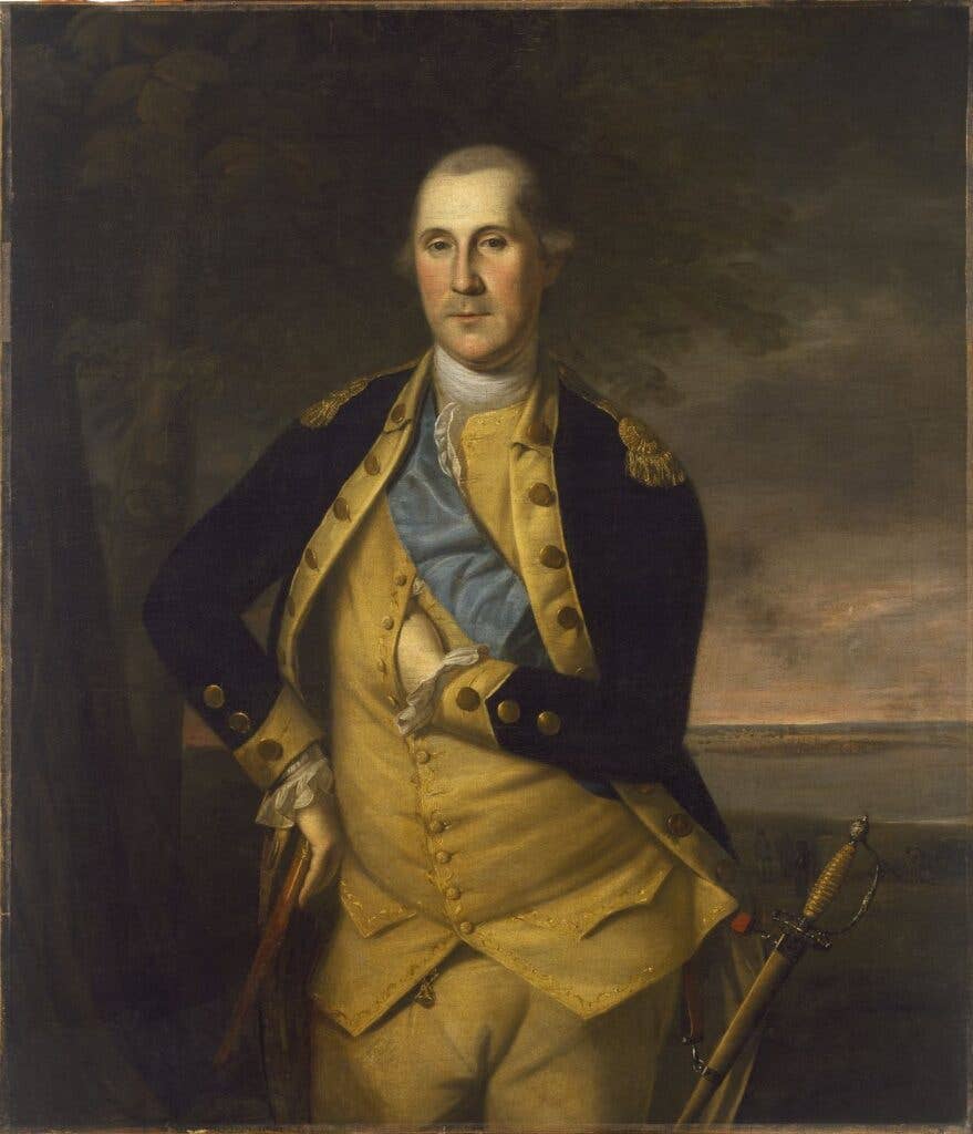 General Washington, Commander of the <a href="https://en.wikipedia.org/wiki/Continental_Army">Continental Army</a> by <a href="https://en.wikipedia.org/wiki/Charles_Willson_Peale">Charles Willson Peale</a> (1776).