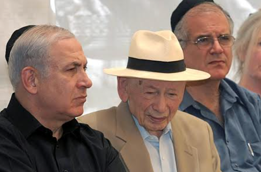 Former Israeli Prime Minister Benjamin Netanyahu, his father, Benzion, and brother Iddo at Israel's Mt. Herzl Military Cemetery, Jerusalem; Israel Government Press Office