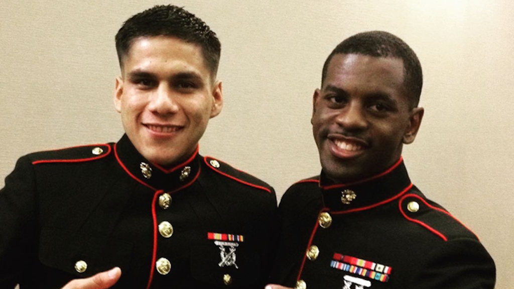 Jamel Herring (right) with Felix Magallanes at a Marine Corps Ball. Photo courtesy of @jamelherrring.