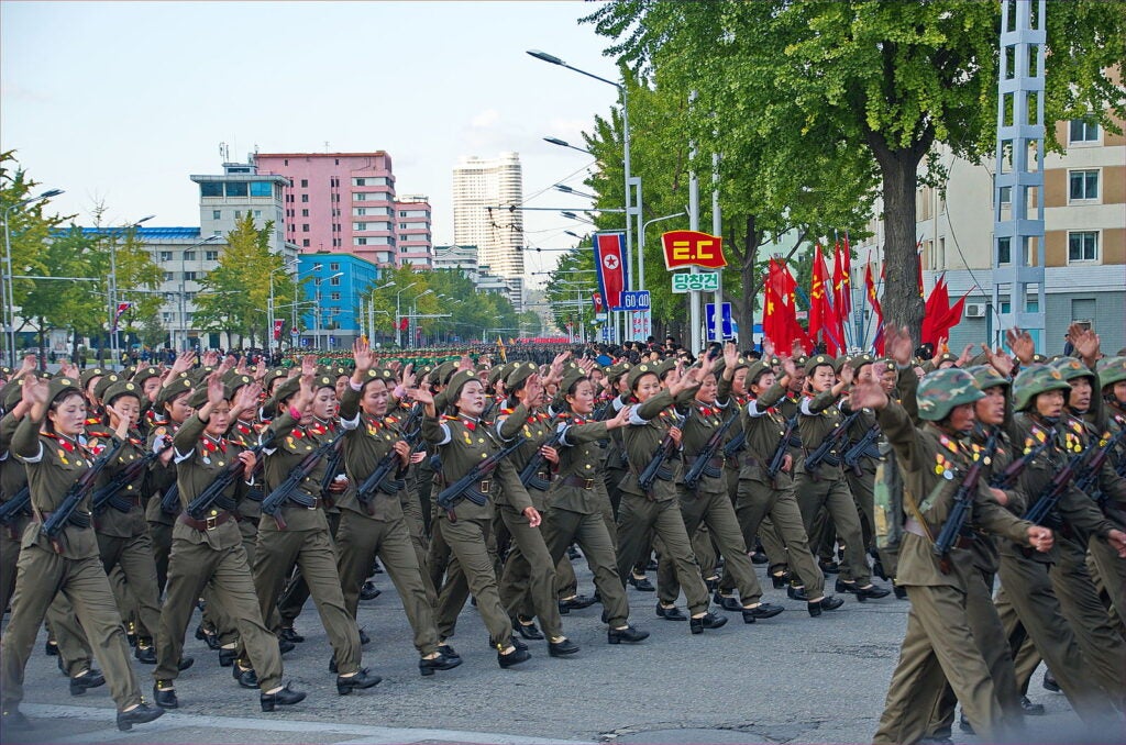 north korean troops marching