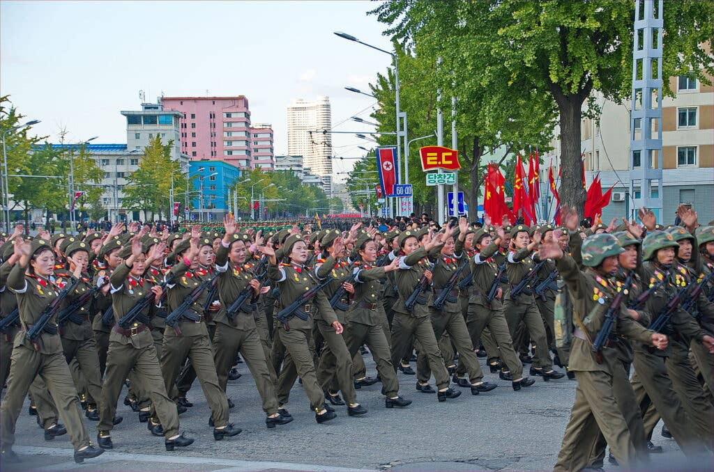 north korean troops marching