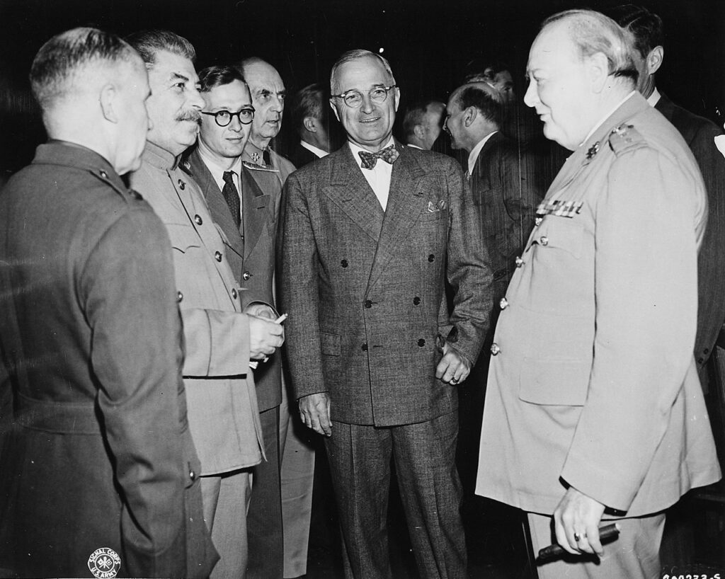 Joseph Stalin, Harry S. Truman, and Winston Churchill in Potsdam, July 1945.