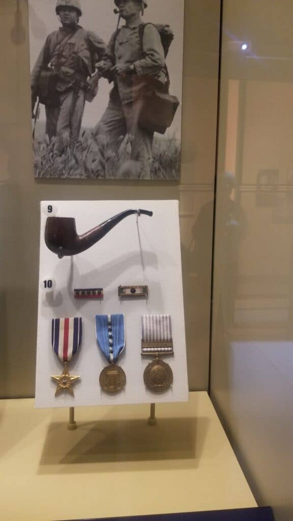 Chesty Puller's pipe and his awards from the Korean War. The Silver Star was awarded to Uller by General MacArthur. Photo courtesy of Joel Searls.