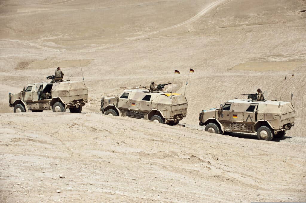 <em>A convoy of German Dingos in Afghanistan (U.S. Navy photo)</em>