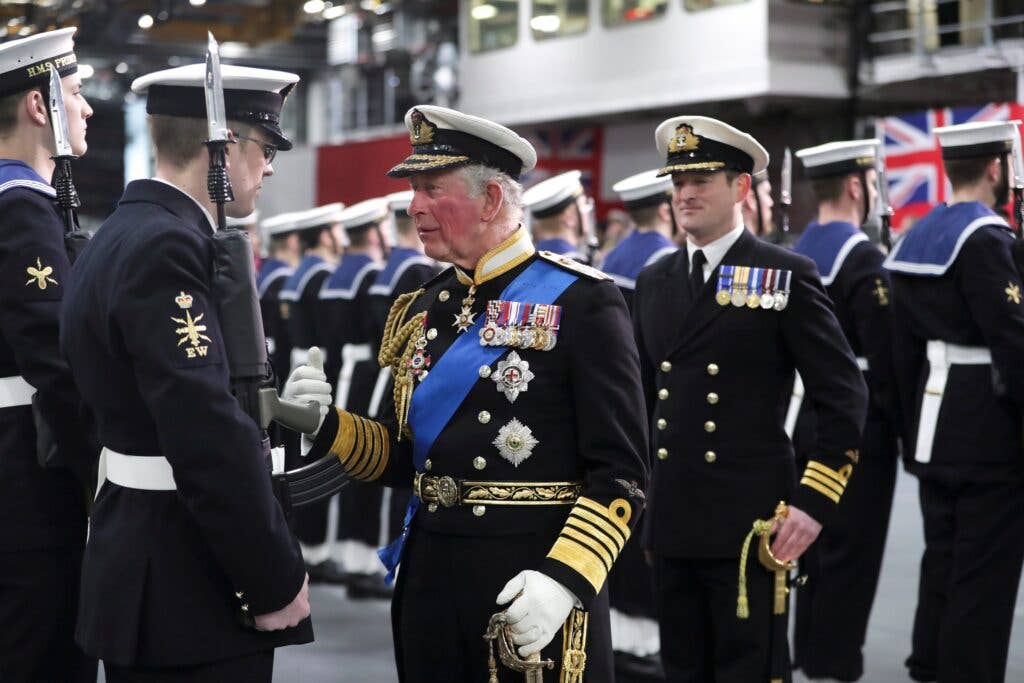 <em>Prince Charles inspects sailors (Royal Navy)</em>